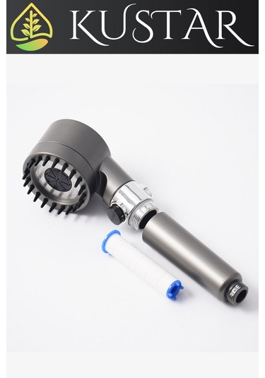 Kustar 3'lü Sabit Yüksek Basınçlı Masajlı Filtreli Aç Kapa Duş Başlığı Banyo Duş Seti Askı Ve Duş Hortumu Gri