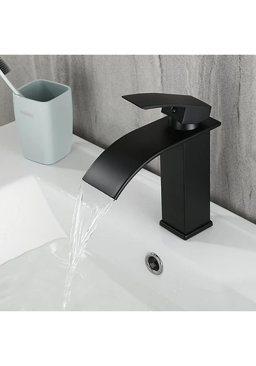 Fastbuy Dashanshop 1 Adet Fırçalanmış Siyah Şelale Bataryası, Sıcak Soğuk Su Rv Lavabo İçin, Siyah Siyah