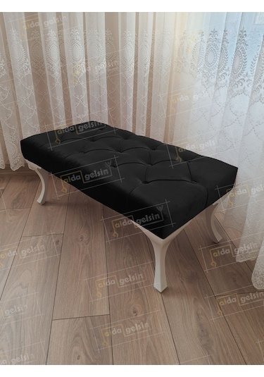 Kapitoneli Ayak Ucu Kapı Önü Antre Bench Puf Beyaz Ayak 120 45 Siyah