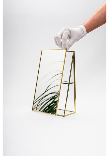 Makyaj Aynası Masaüstü Organizer Pirinç & Gold