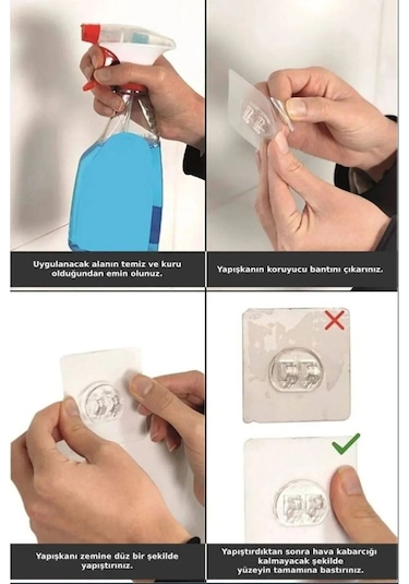 Corelle Kitchen Süper Güçlü Yapışkanlı Banyo Askısı Yedek 4 Adet Sticker Raf Tutucu Askı Şeffaf