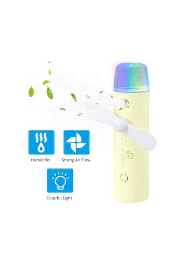 Yaleker Sarı El Tipi Nemlendirici Sprey Fanı - Led Işıklı, Taşınabilir, Cilt Nemlendirici Ve Soğutucu Fonksiyonlu Diğer