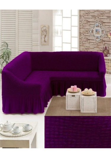 StarMall Bürümcük Köşe Koltuk Örtüsü, Kanepe, Koltuk Kılıfı, Eteli Mor