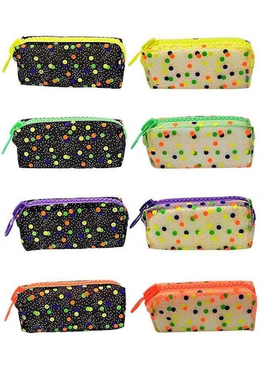 Unicus Big Zip Neon Puantiyeli Şeffaf Kalem Kutu Uncs-950 Çok Renkli