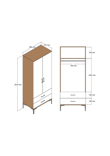 Variant Kumsal 2 Kapılı T Gardrop - Ceviz / Antrasit