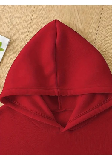Kışlık Kapüşonlu Sweatshirt, Çocuk Ayıcık Baskılı Kırmızı