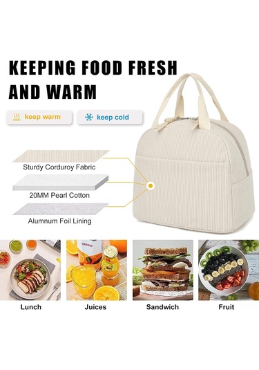 Dianziye Kadınlar Ve Kızlar İçin Korduroy Isı Yalıtımlı Yemek Çantası - Tekrarlı Kullanım, Isı/soguk Tutma, Okul-piknik-iş Uygun, Bej Renk Dianziye Kadınlar Ve Kızlar İçin Korduroy Isı Yalıtımlı Yemek Çantası - Tekrarlı Kullanım, Isı/soguk Tutma, Okul-piknik-iş Uygun, Bej Renk