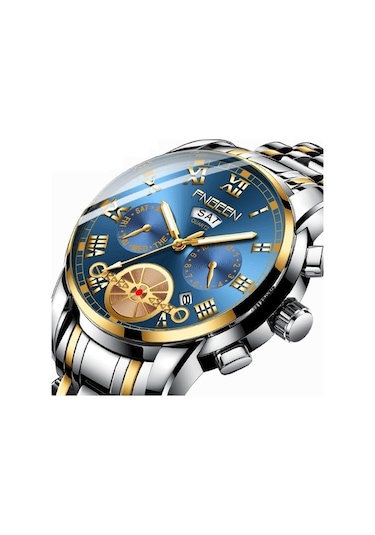 Novahub Fngeen 4001 Erkekler Kuvars Saat, Kahverengi Deri Altın Siyah Yüzey, Çok Renkli Fonksiyonlar Çok Renkli