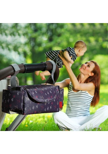 Dianziye Bebek Arabası Organizer Çantası - Su Geçirmez, Büyük Kapasite - Süt Bardağı, Bezi, Mendil Saklama - Beyaz Gökkuşağı Desenli Beyaz