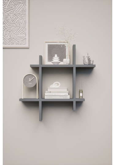 Linea Antrasit Gri Dekoratif Duvar Rafı - Duvara Monte Kitaplık