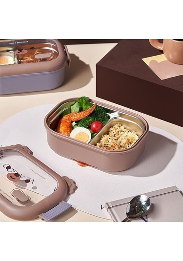 Novahub Çocuk Bento Kutusu - Yeniden Kullanılabilir, Paslanmaz Çelik, 950ml, Kahverengi Çocuk Ve Yetişkinler İçin Uygun, Sızdırmaz, Yalıtımlı Öğle Yemeği Kutusu Kahverengi