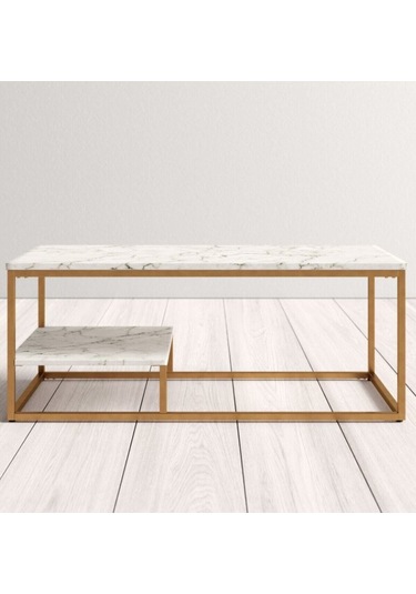 Perus Beyaz Ahşap / Gold Metal Orta Sehpa