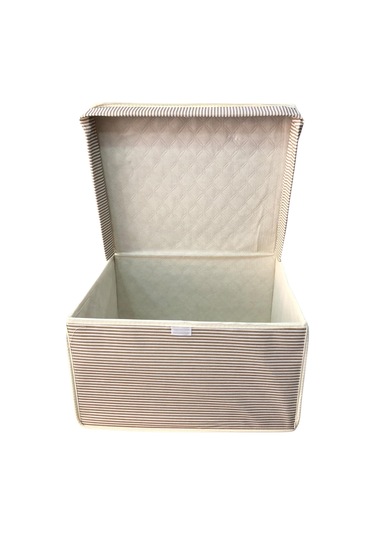 Mega Çok Amaçlı Saklama Kutusu Kutu Hurç Organizer Oyuncak Kutusu Hurç Çizgi Desen 40x60x30 Bej