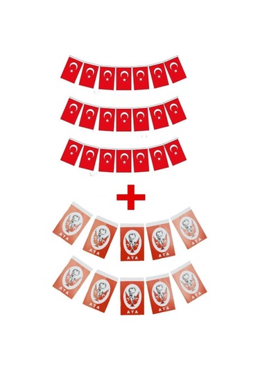 Eren Orta Boy Ipli Kağıt Türk Bayrağı 40 Lı ve Atatürklü Ipli Bayrak 40 Lı 13 X 7.5 CM