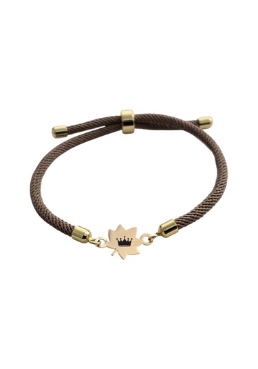 Krallık Tacı Temalı 14 Ayar Altın Plakalı Dikdörtgenli Örgülü Hediye Bileklik-331sembol-kahverengi Altın