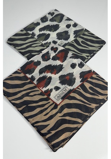 Sinem İndia Leopar Desen 2'li Sorti Eşarp -6294 Haki-taba