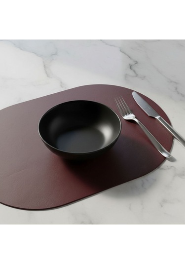 2 Adet Bordo Deri Amerikan Servis Tam Oval 33x44 Cm