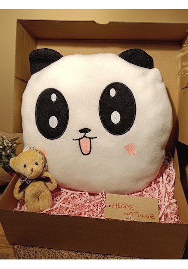 Kutulu Hediye Seti / Panda Yastık 35cm Ve Ayıcık Anahtarlık