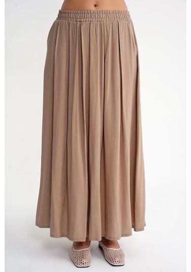 4612 Kadın Yandan Cepli Pileli Bol Etek Toprak Toprak