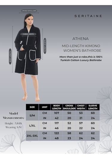 Athena Kimono Kadın Bornozu- Siyah %100 Pamuk Siyah
