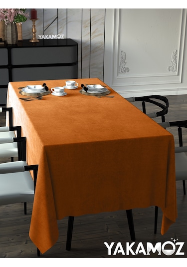 Portakal Rengi Kadife Dokulu Masa Örtüsü Dertsiz Velvet Touch Serisi Portakal Rengi