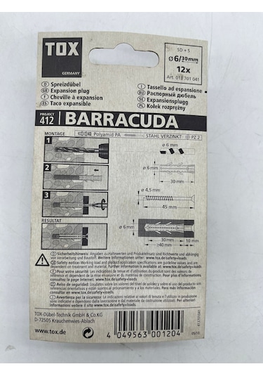 Tox Barracuda Plastik Dübel Vida Seti 6X30 Mm 12 Adet