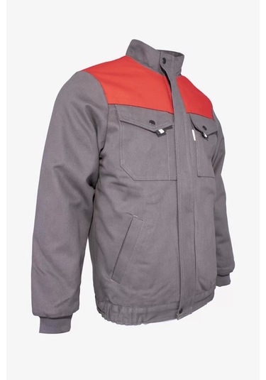 Kışlık İş Montu Grikırmızı Pamuklu Polar Astarlı Nigra Tasarım Gri-Kırmızı