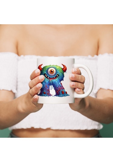 R Harfi Bardak, Sevimli Canavarlar Harflı Bardak Hediyesi Porselen Beyaz