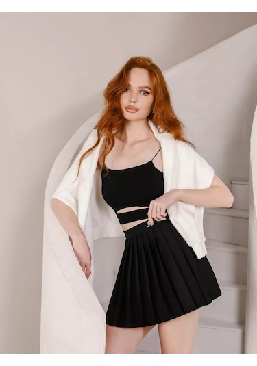 Pleated Fashion Okul Etek Şort Mini Tenis 238361504 SiYAH