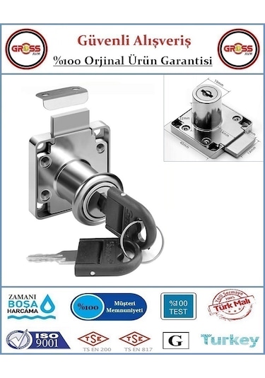 Çekmece Dolap Kilidi - Kare Krom