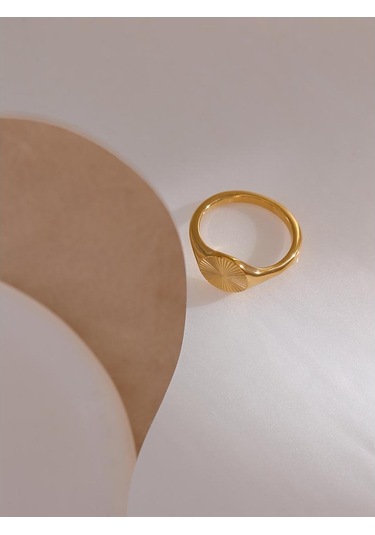 Eetit Paslanmaz Çelik Altın Rengi Geometrik Kadın Yüzük 7 Altın