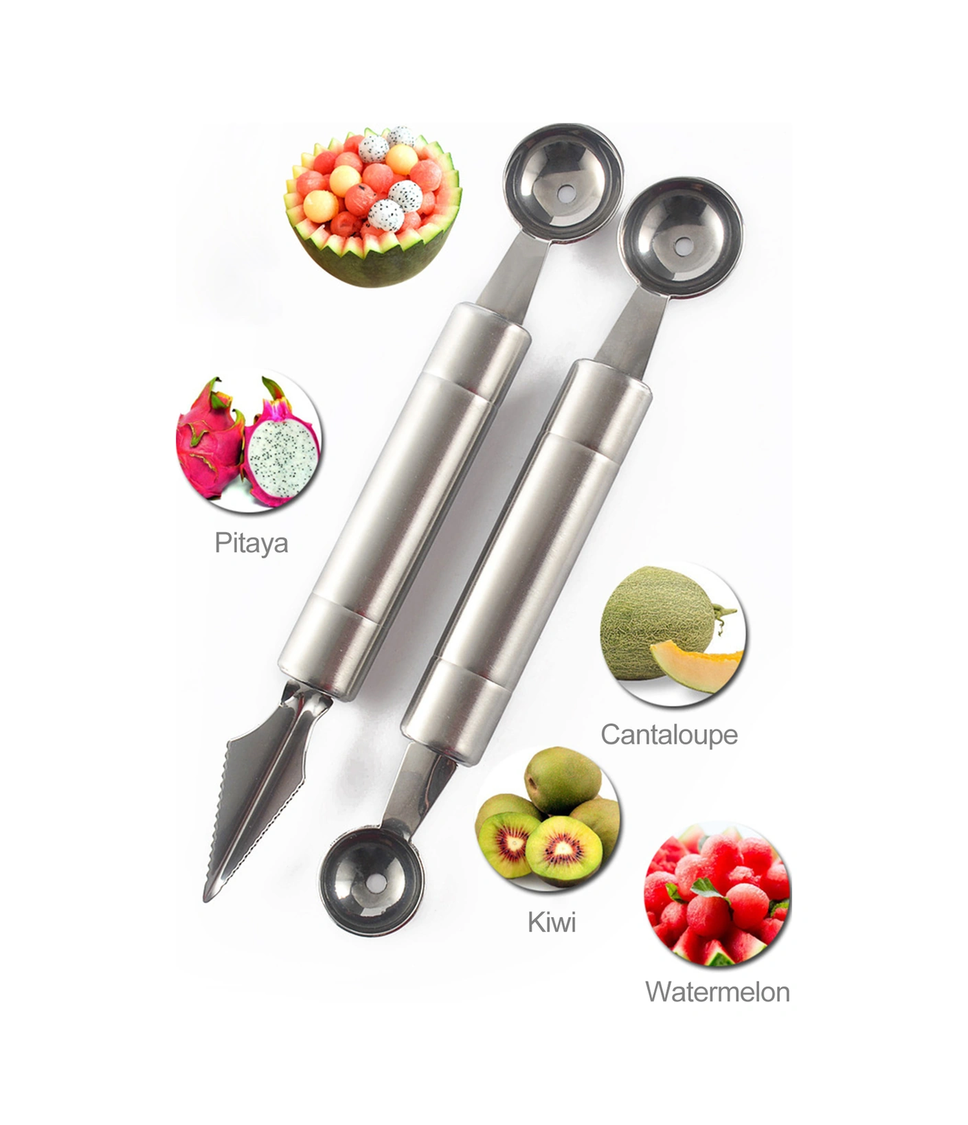 Youmex Çift Uçlu Paslanmaz Çelik Meyve Topu Kese Ve Oymak Bıçağı - Mutfakta Pratik Kullanım, Taze Meyve Salataları İçin Ideal Diğer