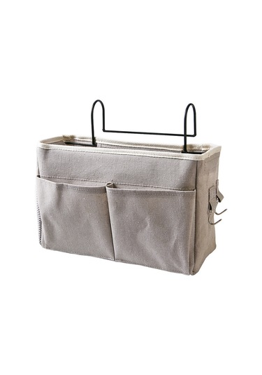 Vkemall Yatak Başı Asma Çantası - Üst Kat Düzenleyici, Dayanıklı Kumaş, Pratik Depolama Çözümü Koyu Gri - Kumaş Asılı Sepet