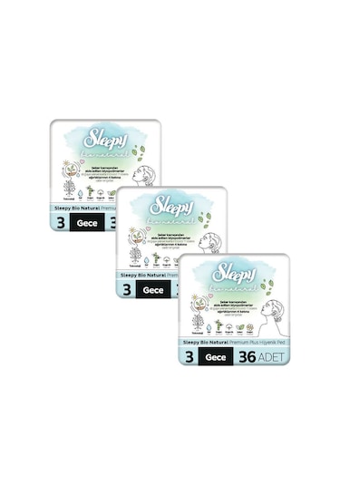 Sleepy Bio Natural Premium Plus Hijyenik Ped Mega Fırsat Paketi Gece 108 Adet