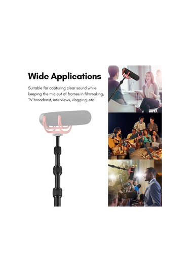 Lemestar Alüminyum Mikrofon Çubuğu 5 Bölümlü 40-155cm Uzatılabilir 1/4" Vida Kayışlı El Tutan