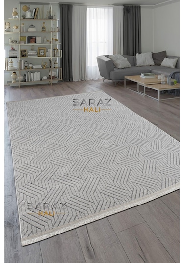 Bohem Saçaklı Kaymaz Dokuma Kilim Salon Halısı Mutfak Halısı Balkon Özel Ölçü Yolluk Krem Gri