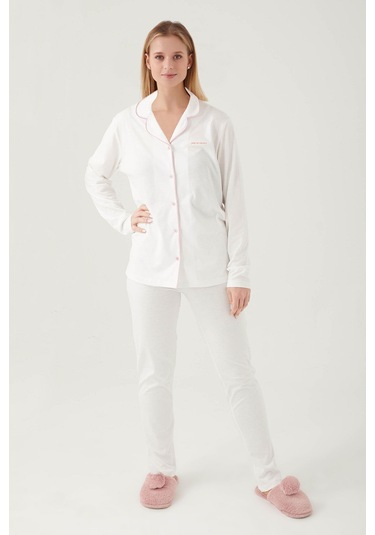Pierre Cardin 7717 Gömlek Model Kadın Pijama Takım Krem