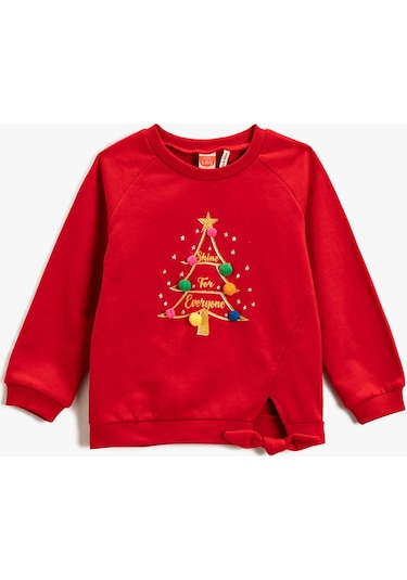 Koton Sweatshirt Yılbaşı Temalı Ponpon Detaylı Simli Bisiklet Yaka Kırmızı 3wmg10180ak 3WMG10180AK401 Kırmızı