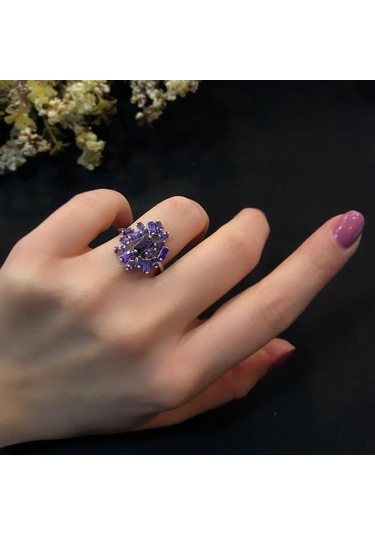 Stela Ametist Baget Gümüş Yüzük