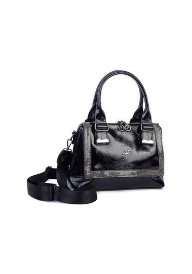 Nas 1455 Kadın Taşlı El Ve Omuz Çantası Siyah Rugan Siyah