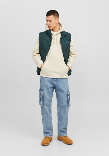 Jack & Jones Göğüs Baskılı Kapüşonlu Sweatshirt - Silverlake 12242470 Moonbeam Siyah