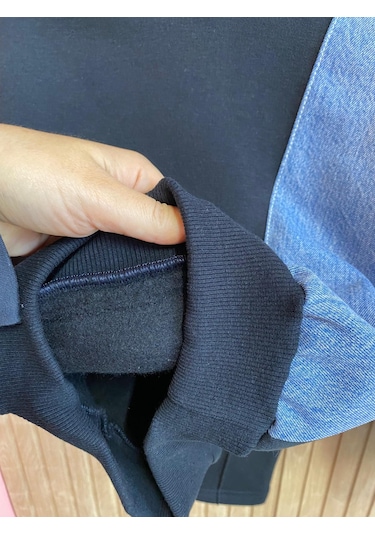 Kot Garnili Çımalı Tarz Kapüşonlu Kız Çocuk Eşofman Takım Siyah