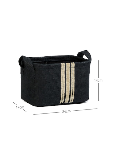 Ocean Home Textile Çizgili Siyah Renk Jüt Sepet 24 x 17 x 14 cm