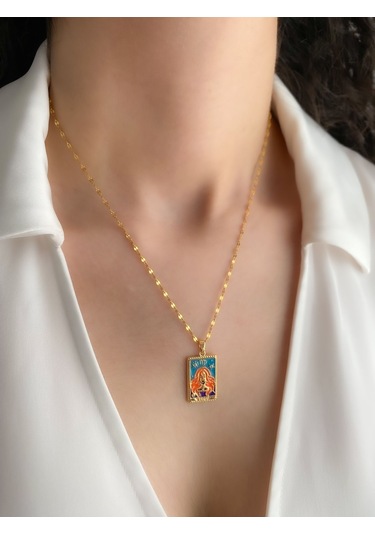 Kadın Çelik Kolye Burç Seri Renkli Tasarım Başak Burcu Kolye Altın