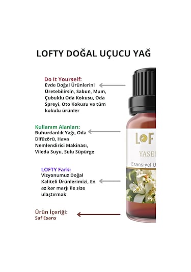Lofty Yasemin Doğal Uçucu Yağ Saf Buhurdanlık Esansı Konsantre Oda Kokusu10 ML