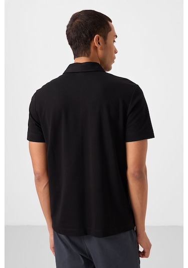 Tommylife Tommy Life Siyah Basic Logolu Standart Kalıp Triko Polo Yaka Erkek T-shirt - 87748 Siyah