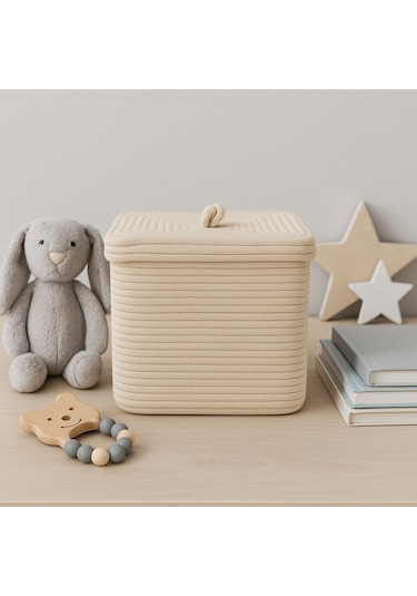 Quadra Dikdörtgen Dört Köşeli Hasır Jüt Sepet 30cm X 30cm Krem