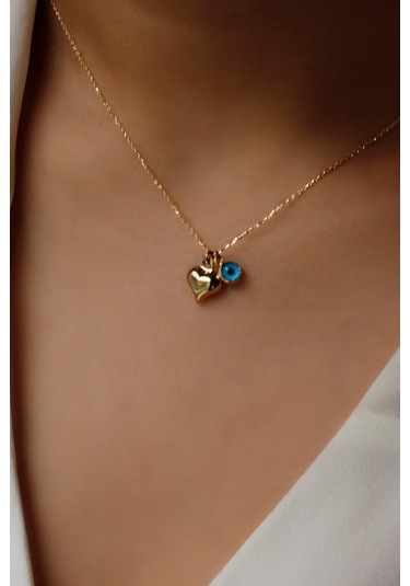 Diamine Altın Nazar Boncuklu Kalp Kolye