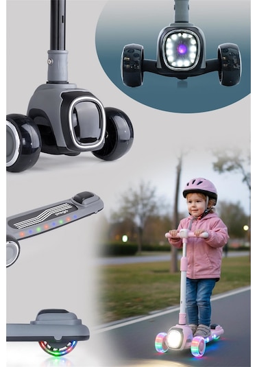 Prego Flow Müzikli Işıklı Oturaklı Scooter Gri K604 Gri
