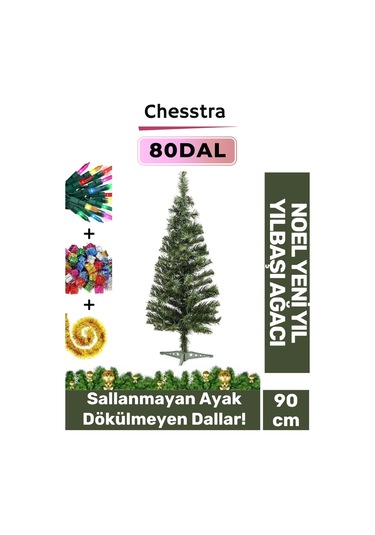 Kutulu Ayaklı Süsleme Seti Yılbaşı Çam Ağacı Renkli Işığı Yeni Yıl Süsleri Noel Paket 90 Cm 80 Dal Standart